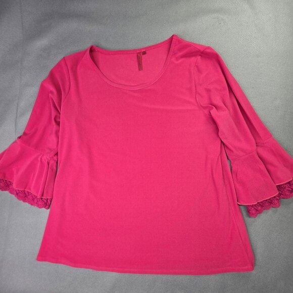 Love Scarlett Shirt Womens XL Pink Bell Sleeve Lace Trim Stretch Pullover Top - Picture 1 of 11